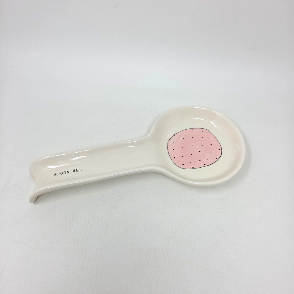 Rae Dunn Artisan Collection Magenta SPOON ME. Spoon Rest Pink Polka Dot Ceramic